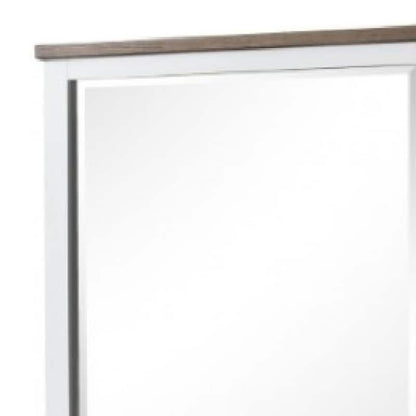 Tela Dresser Mirror, White Pinewood Frame, Dark Brown Top, 36 Inch