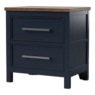 Tela Nightstand, 2 Drawers, Metal Handles, 25 Inch Blue Solid Pinewood
