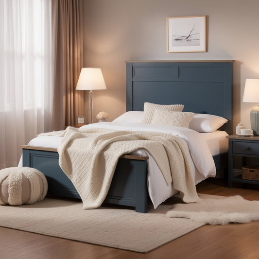 Tela Full Size Bed w Recessed Panel Headboard, Dark Brown Trim, Blue