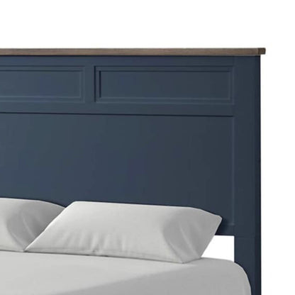 Tela Twin Size Bed w Recessed Panel Headboard, Dark Brown Trim, Blue