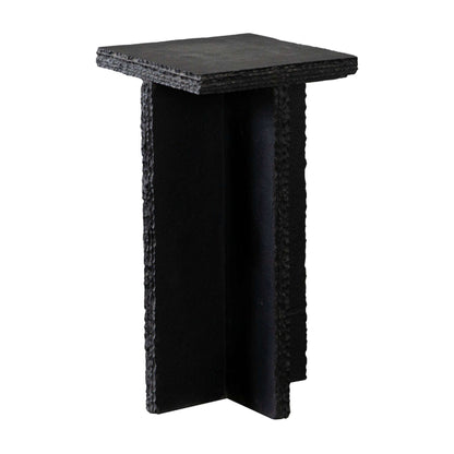 Tely Accent Side End Table, 12 Inch Square Black Slate Marble Top, X Base