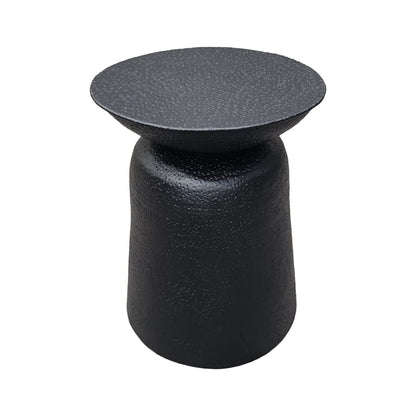Josi 21 Inch Round Side End Table, Handcrafted Hammered Design, Drum Pedestal Aluminum Base, Matte Black