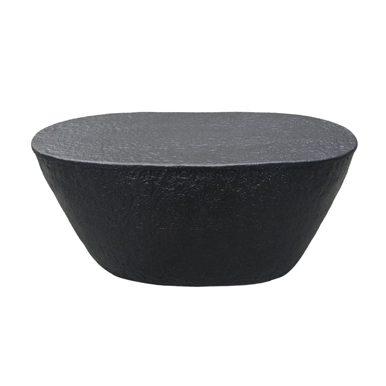 Josi 36 Inch Coffee Table, Handcrafted Hammered Design, Matte Black Sculptural Aluminum Frame
