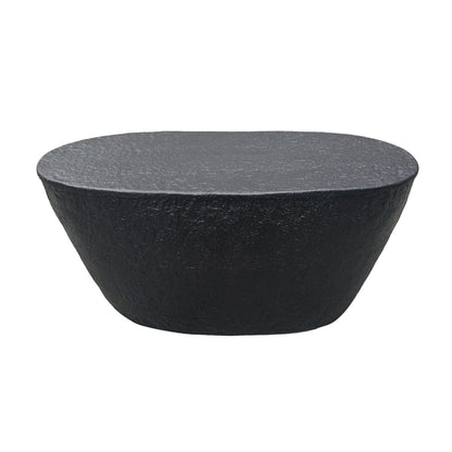 Josi 36 Inch Coffee Table, Handcrafted Hammered Design, Matte Black Sculptural Aluminum Frame