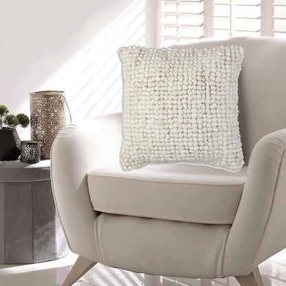 Throw Pillow Set of 4, 20 Inch, Modern Looped Design, Soft White Cotton