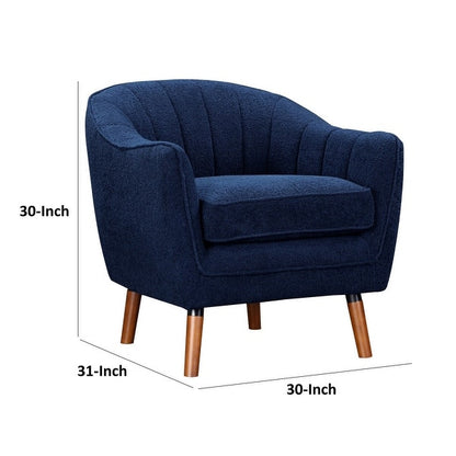 Tia 31 Inch Plush Accent Chair Armchair, Blue Polyester, Brown Solid Wood