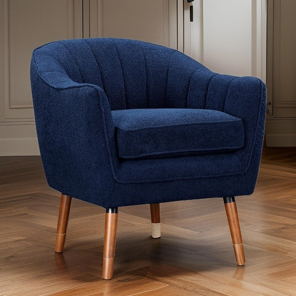Tia 31 Inch Plush Accent Chair Armchair, Polyester, Brown Solid Wood – Blue