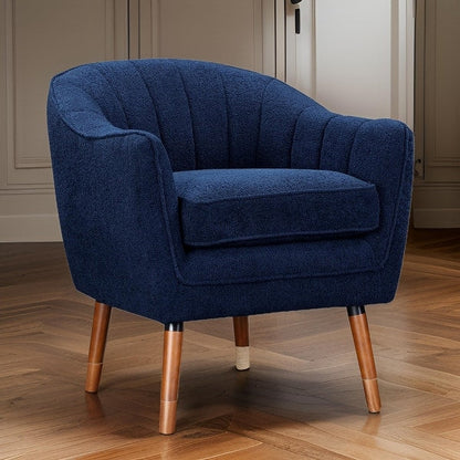 Tia 31 Inch Plush Accent Chair Armchair, Polyester, Brown Solid Wood – Blue