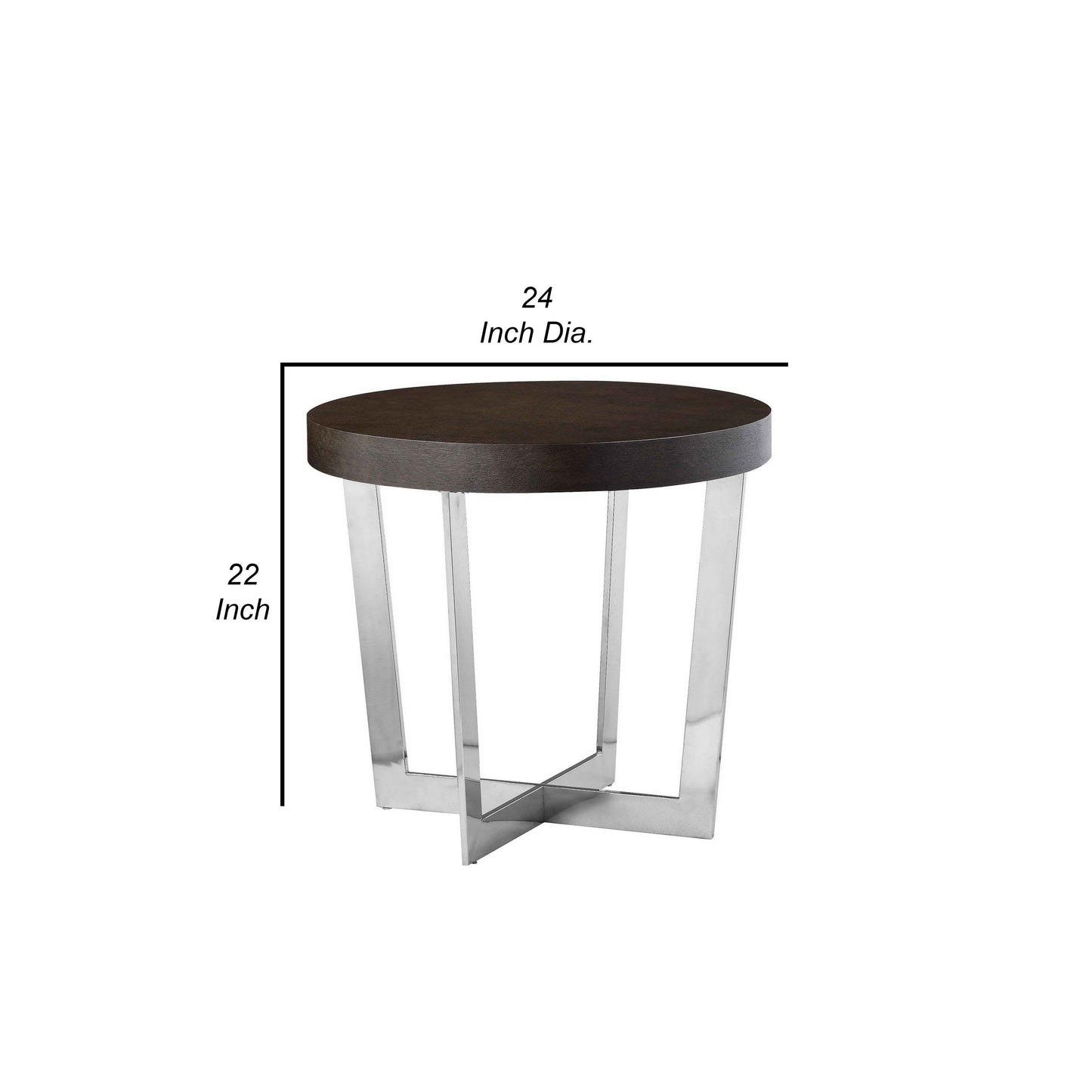Tini 24 Inch Side End Table, Round Shaped Top, Metal Frame, Espresso Brown