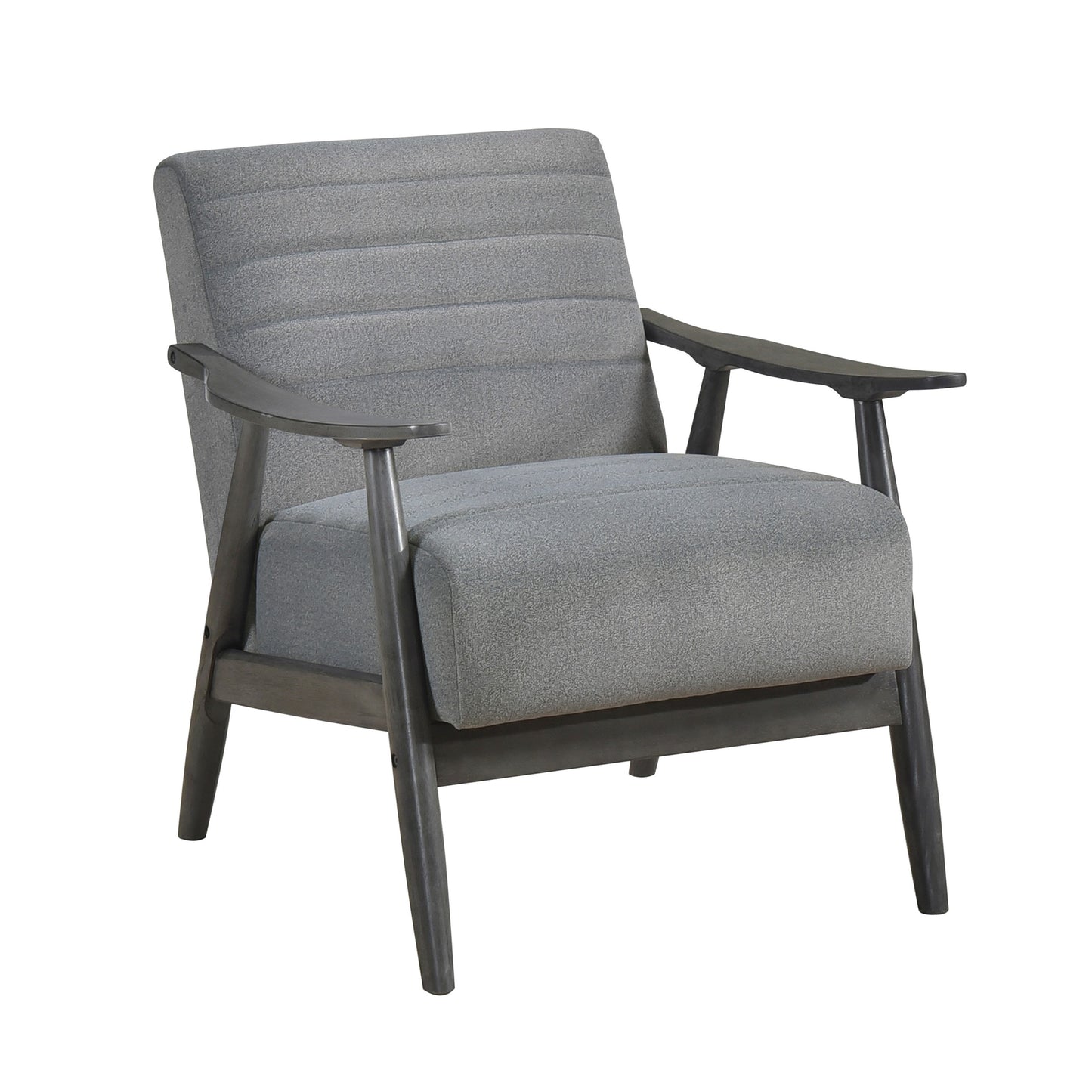 Tira 32 Inch Accent Chair, Channel Stitched, Gray Velvet, Solid Wood Frame