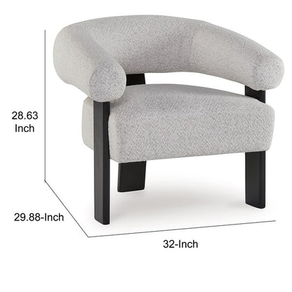 Tisa Accent Chair, Gray Polyester, 3 Leg Black Wood Frame Round Barrel Back