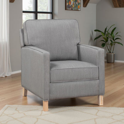 Tory Manual Push Back Recliner Chair, Light Gray, Natural Brown Wood