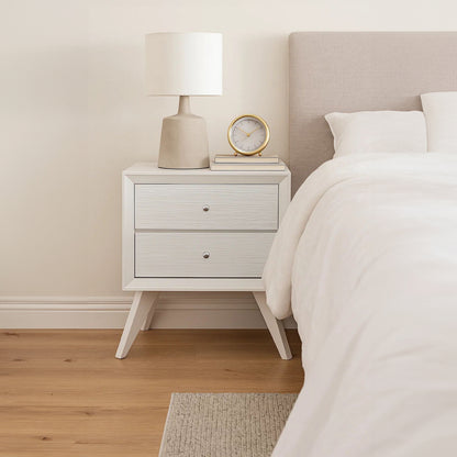 Tory Nightstand, 2 Drawers, White Solid Wood, Bronze Round Knobs