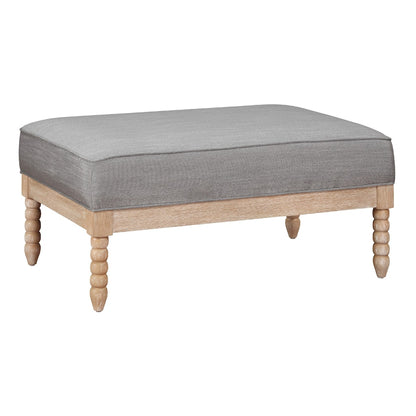 Tory Ottoman, Natural Brown Turned Wood Legs, 42 Inch Gray Polyester