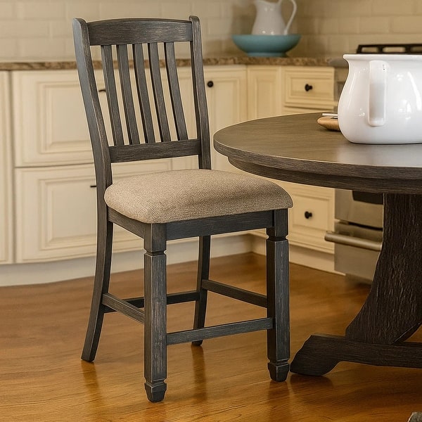 Trekk Counter Height Chair Set of 2, Slatted Back, Black Polyester