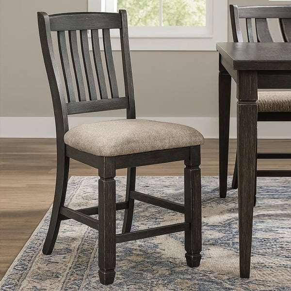 Trekk Counter Height Chair Set of 2, Slatted Back, Black Polyester