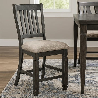 Trekk Counter Height Chair Set of 2, Slatted Back, Black Polyester