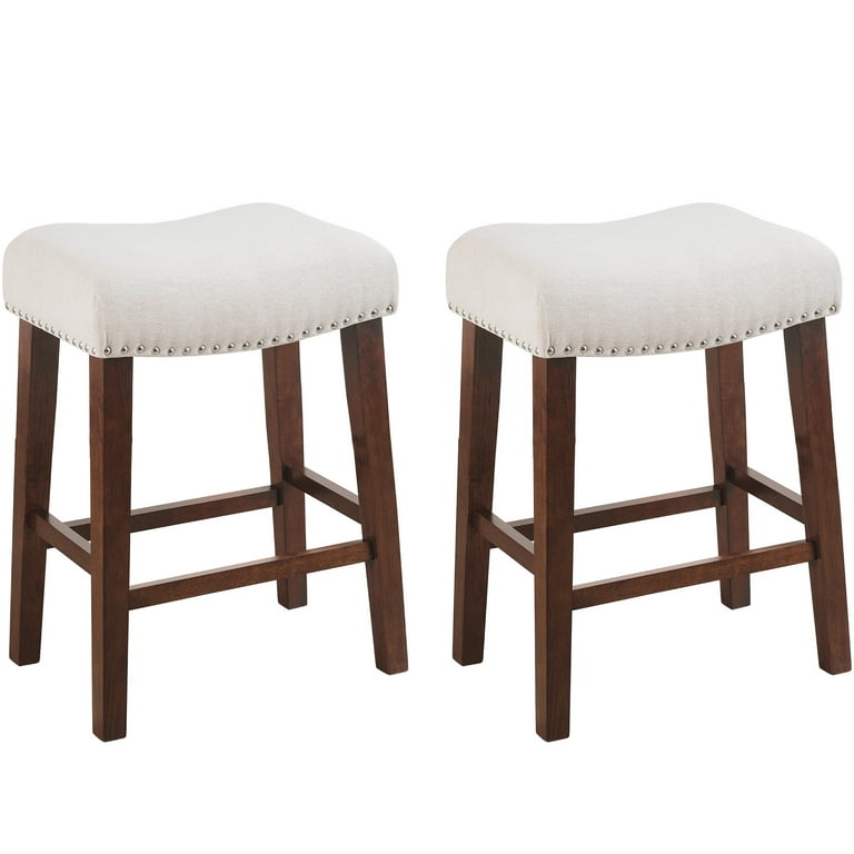 Marie 26 Inch Counter Height Chair, Khaki Fabric Seat, Back, Beige, Set of 2