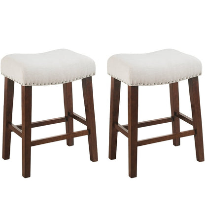 Marie 26 Inch Counter Height Chair, Khaki Fabric Seat, Back, Beige, Set of 2