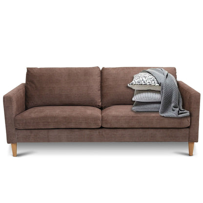 Modern Light Brown Coffee Fabric Mid-Century Style Sofa with Wood Legs