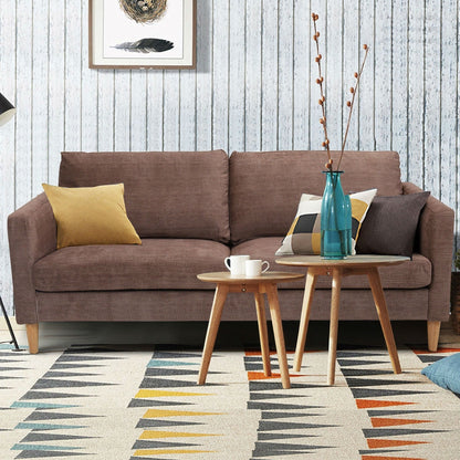 Modern Light Brown Coffee Fabric Mid-Century Style Sofa with Wood Legs