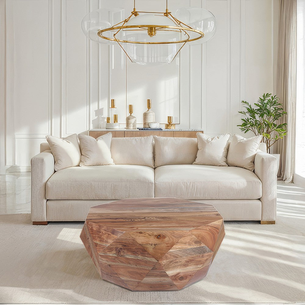 Bon 33 Inch Diamond Shape Acacia Wood Coffee Table With Smooth Top, Natural Brown