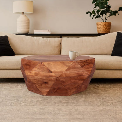 Bon 33 Inch Diamond Shape Acacia Wood Coffee Table With Smooth Top, Natural Brown