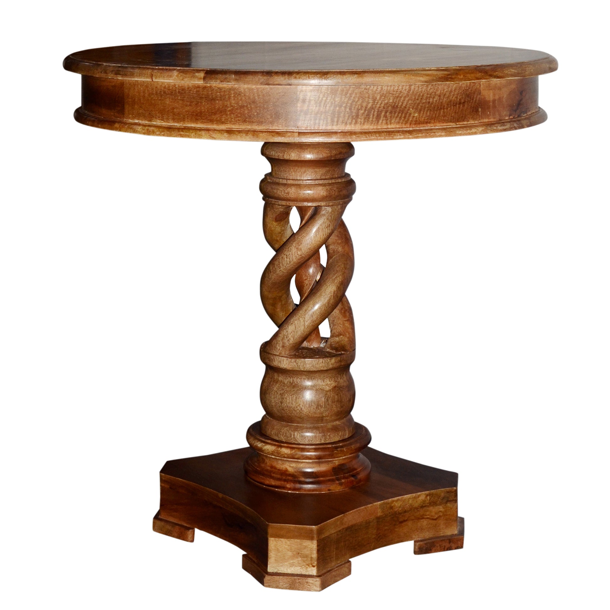 30 Inch Handcrafted Round Mango Wood Dinette, Artisanal Twisted Pedestal Base, Walnut Brown — Chic Home-Decor
