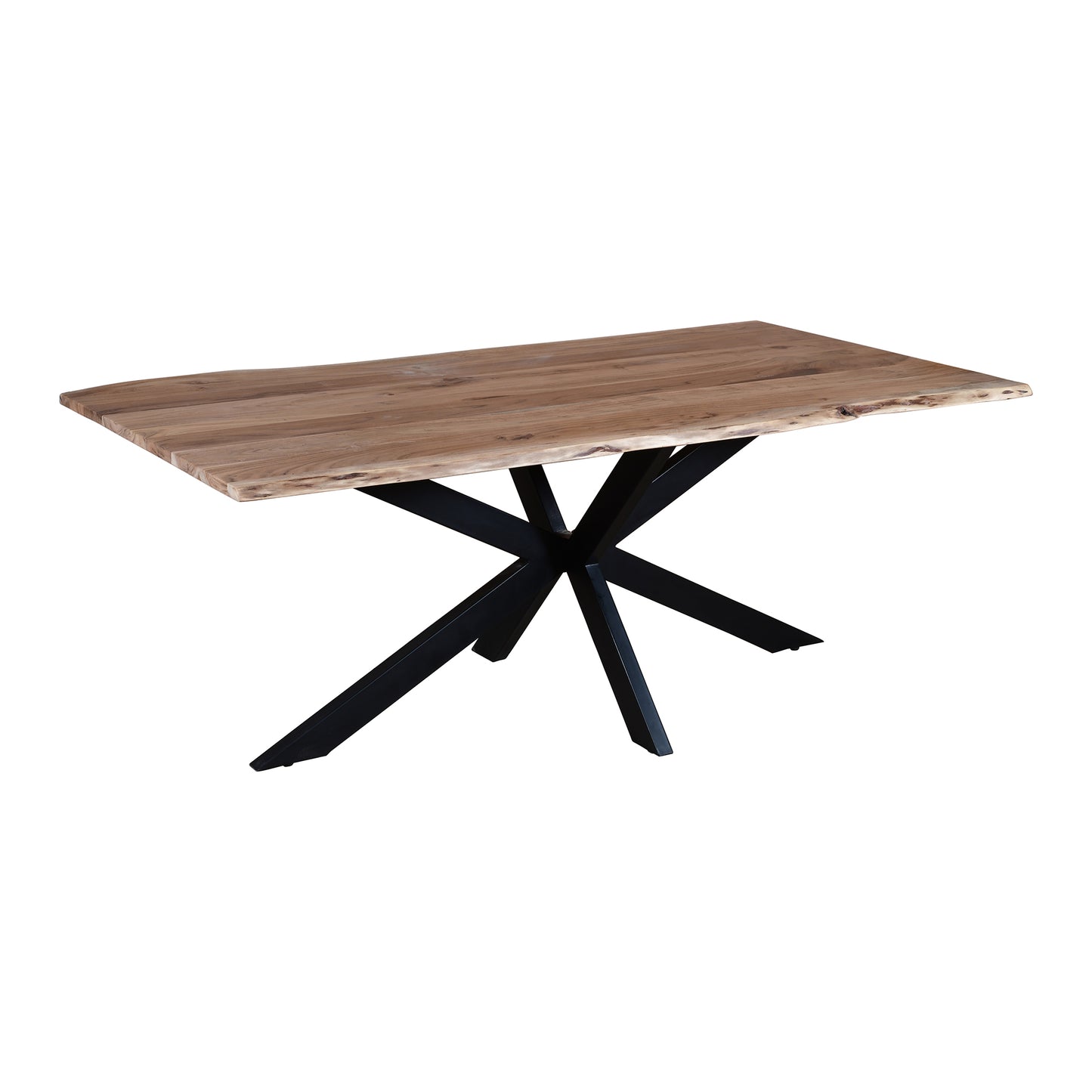 79 Inch Rectangular Live Edge Top Mango Wood Dining Table, Crossed Legs, Brown, Black — Chic Home-Decor