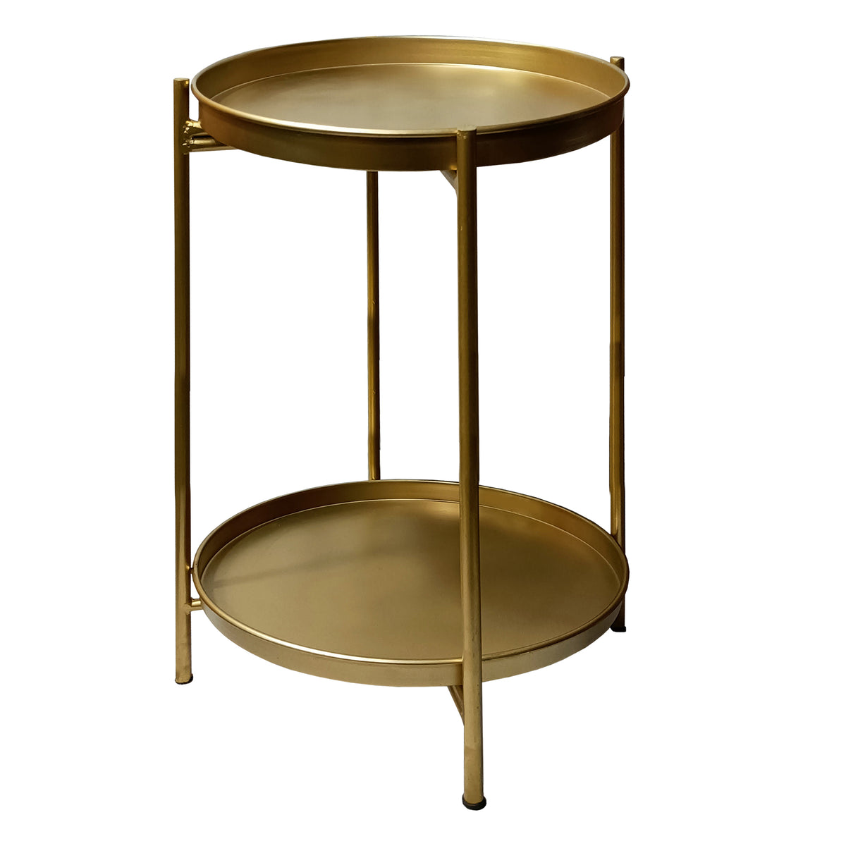 Vica 20 Inch High Round Side End Table with 2 Tier Iron Frame, Matte Gold — Chic Home-Decor