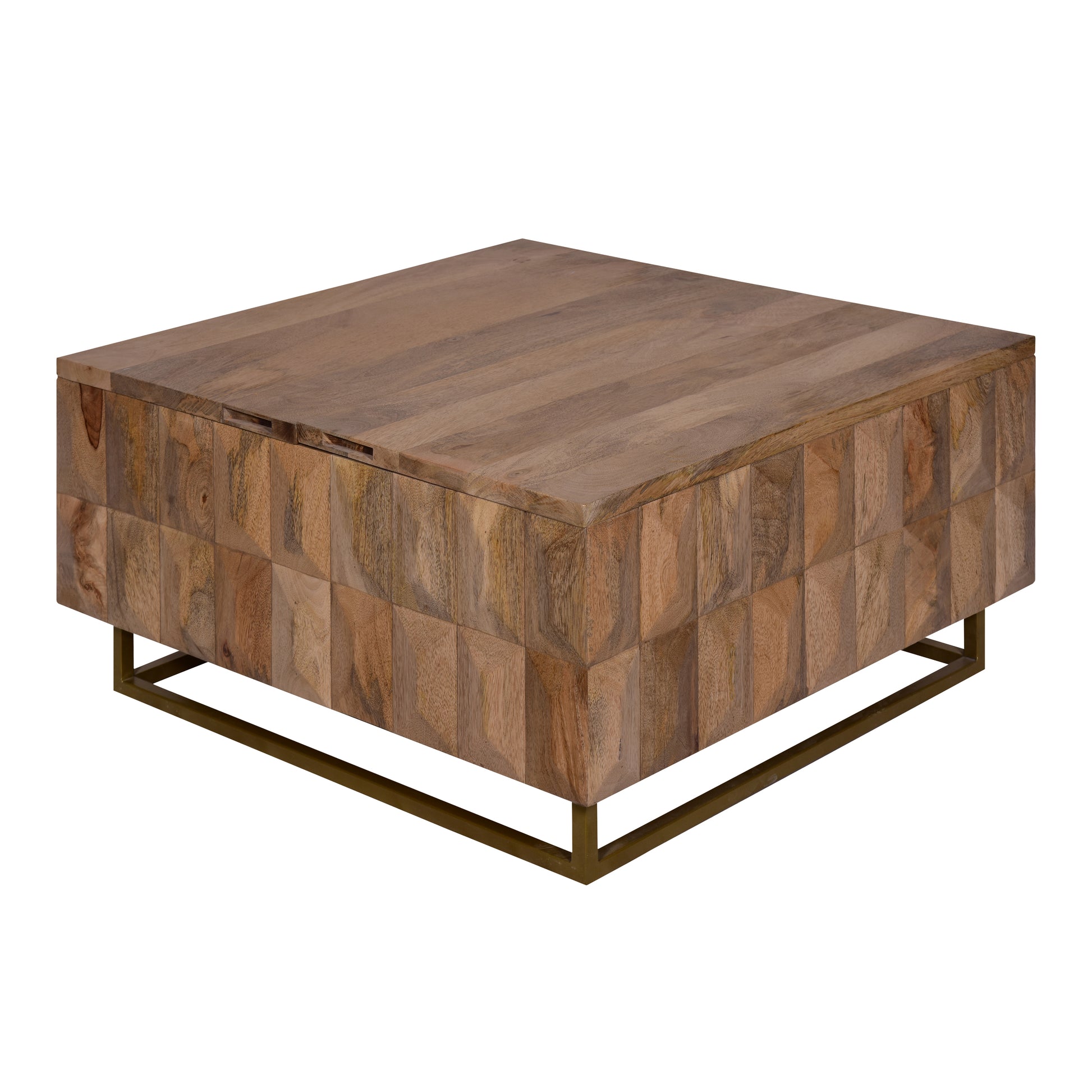 33 Inch Lift Top Storage Trunk Coffee Table, Square, Mango Wood, Natural Brown — Chic Home-Decor