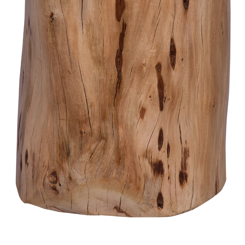 17 Inch Accent Stump Stool End Table, Live Edge Acacia Wood Log with Grain and Knot Details, Natural Brown