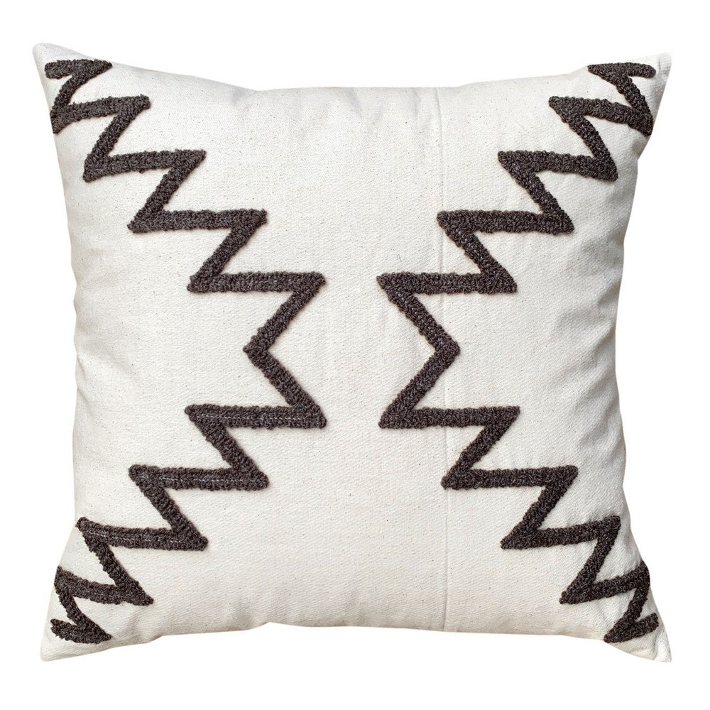 17 x 17 Inch Square Cotton Accent Throw Pillows, Geometric Aztec Embroidery, Set of 2, White, Gray
