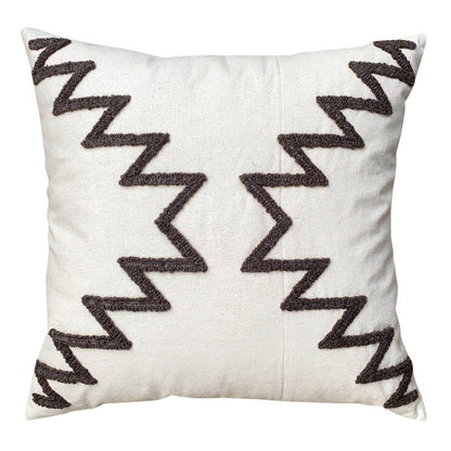 17 x 17 Inch Square Cotton Accent Throw Pillows, Geometric Aztec Embroidery, Set of 2, White, Gray