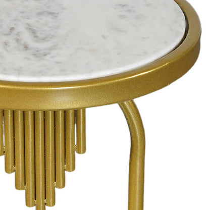 Soho Side End Table with Round Marble Top, Gold Oblong Frame, 21-Inch Height