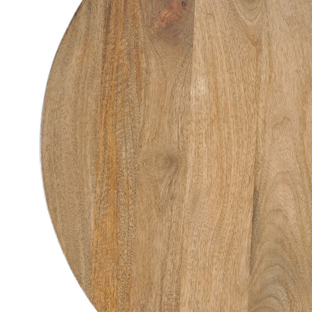 Nina 30 inch Round Mango Wood Coffee Table - Handcrafted Natural Brown, Sturdy 3-Leg Sled Base