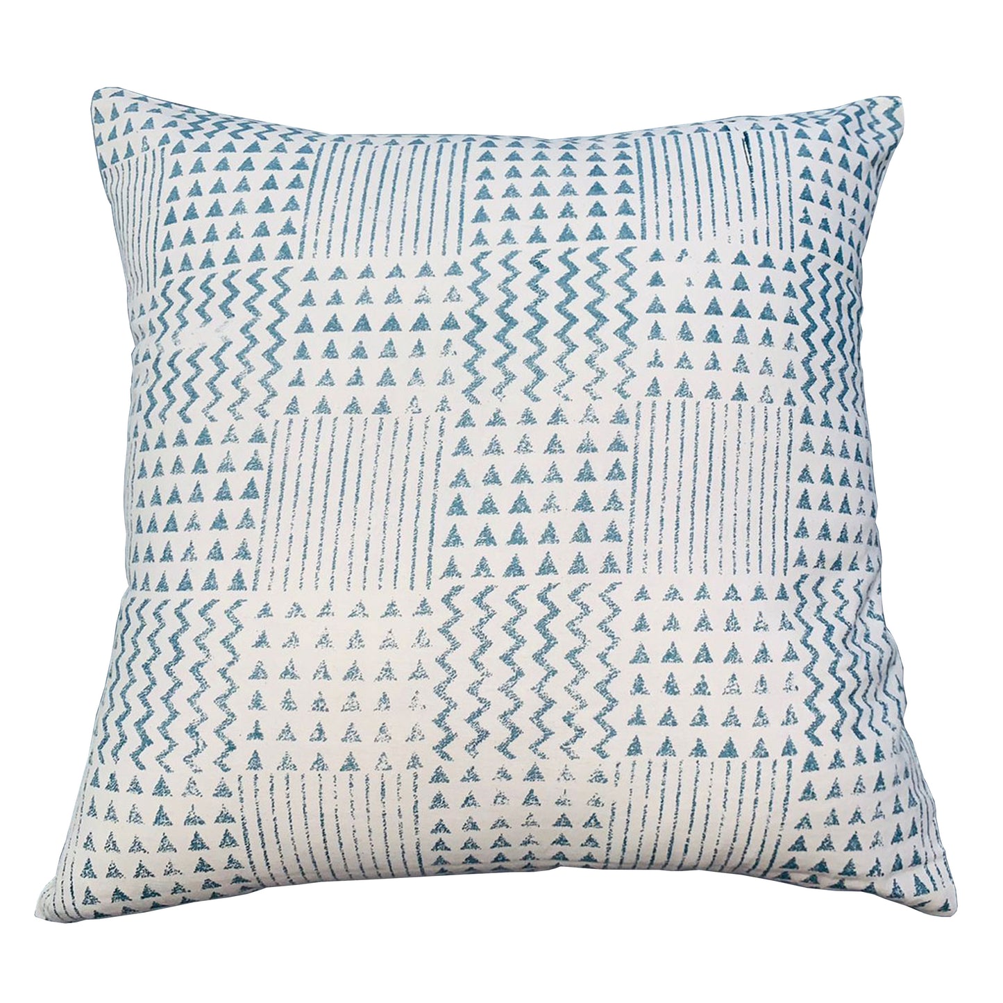 18 x 18 Handcrafted Square Cotton Accent Throw Pillows, Aztec Minimalistic Print, Set of 2, Blue, White — Chic Home-Decor