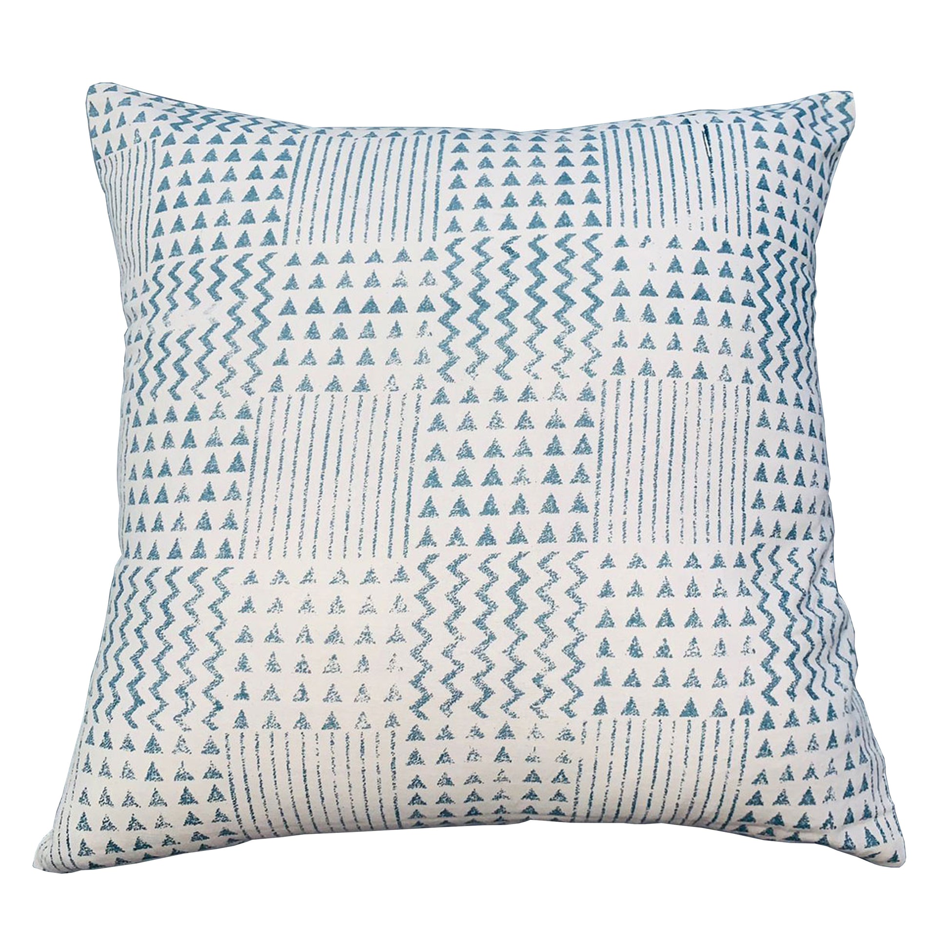 18 x 18 Handcrafted Square Cotton Accent Throw Pillows, Aztec Minimalistic Print, Set of 2, Blue, White — Chic Home-Decor