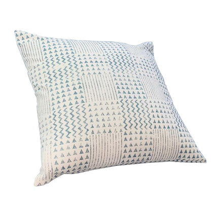 18 x 18 Handcrafted Square Cotton Accent Throw Pillows, Aztec Minimalistic Print, Set of 2, Blue, White