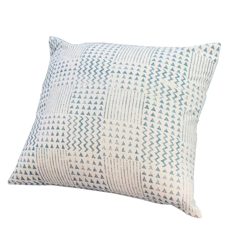 18 x 18 Handcrafted Square Cotton Accent Throw Pillows, Aztec Minimalistic Print, Set of 2, Blue, White