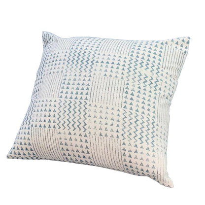 18 x 18 Handcrafted Square Cotton Accent Throw Pillows, Aztec Minimalistic Print, Set of 2, Blue, White