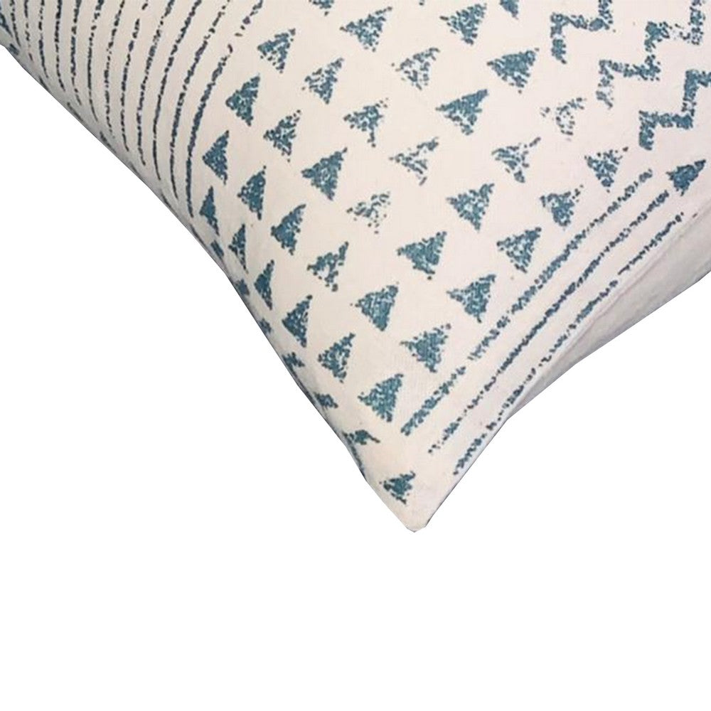 18 x 18 Handcrafted Square Cotton Accent Throw Pillows, Aztec Minimalistic Print, Set of 2, Blue, White