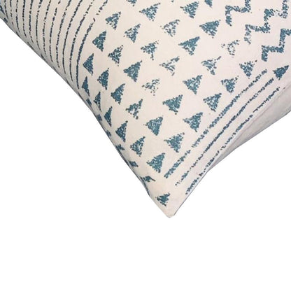 18 x 18 Handcrafted Square Cotton Accent Throw Pillows, Aztec Minimalistic Print, Set of 2, Blue, White