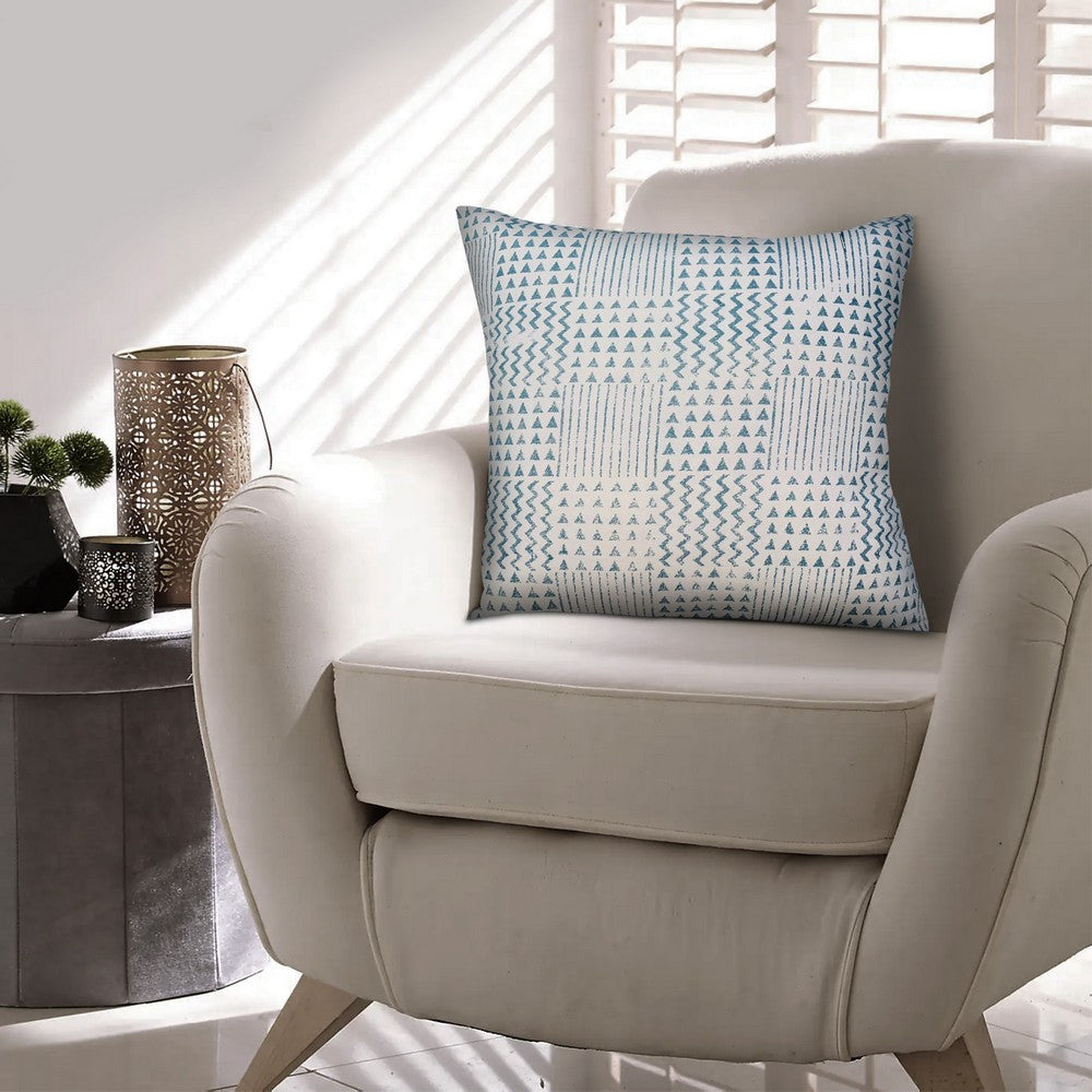 18 x 18 Handcrafted Square Cotton Accent Throw Pillows, Aztec Minimalistic Print, Set of 2, Blue, White