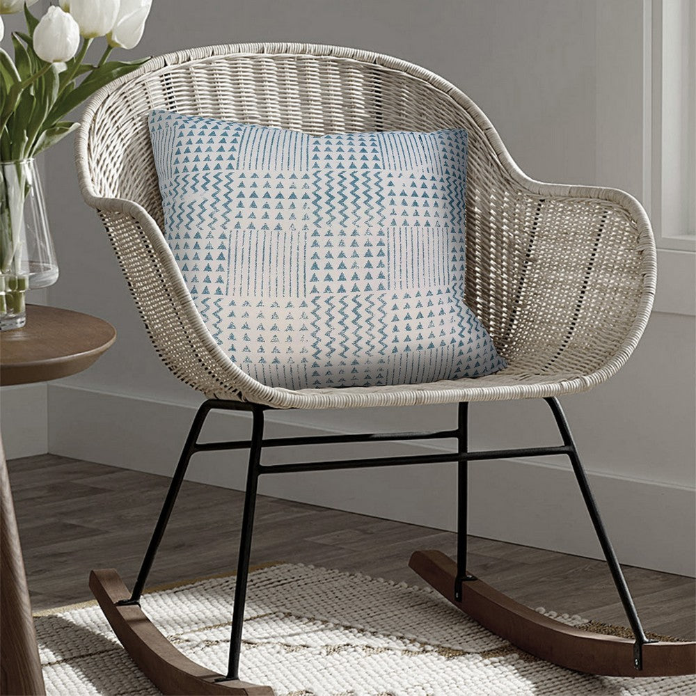 18 x 18 Handcrafted Square Cotton Accent Throw Pillows, Aztec Minimalistic Print, Set of 2, Blue, White