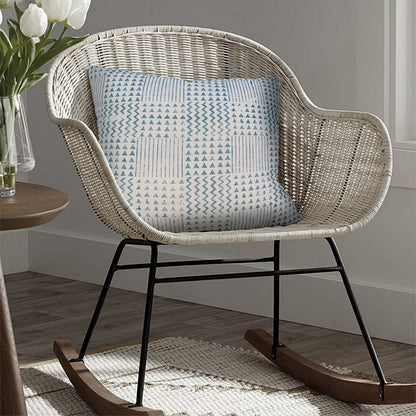 18 x 18 Handcrafted Square Cotton Accent Throw Pillows, Aztec Minimalistic Print, Set of 2, Blue, White
