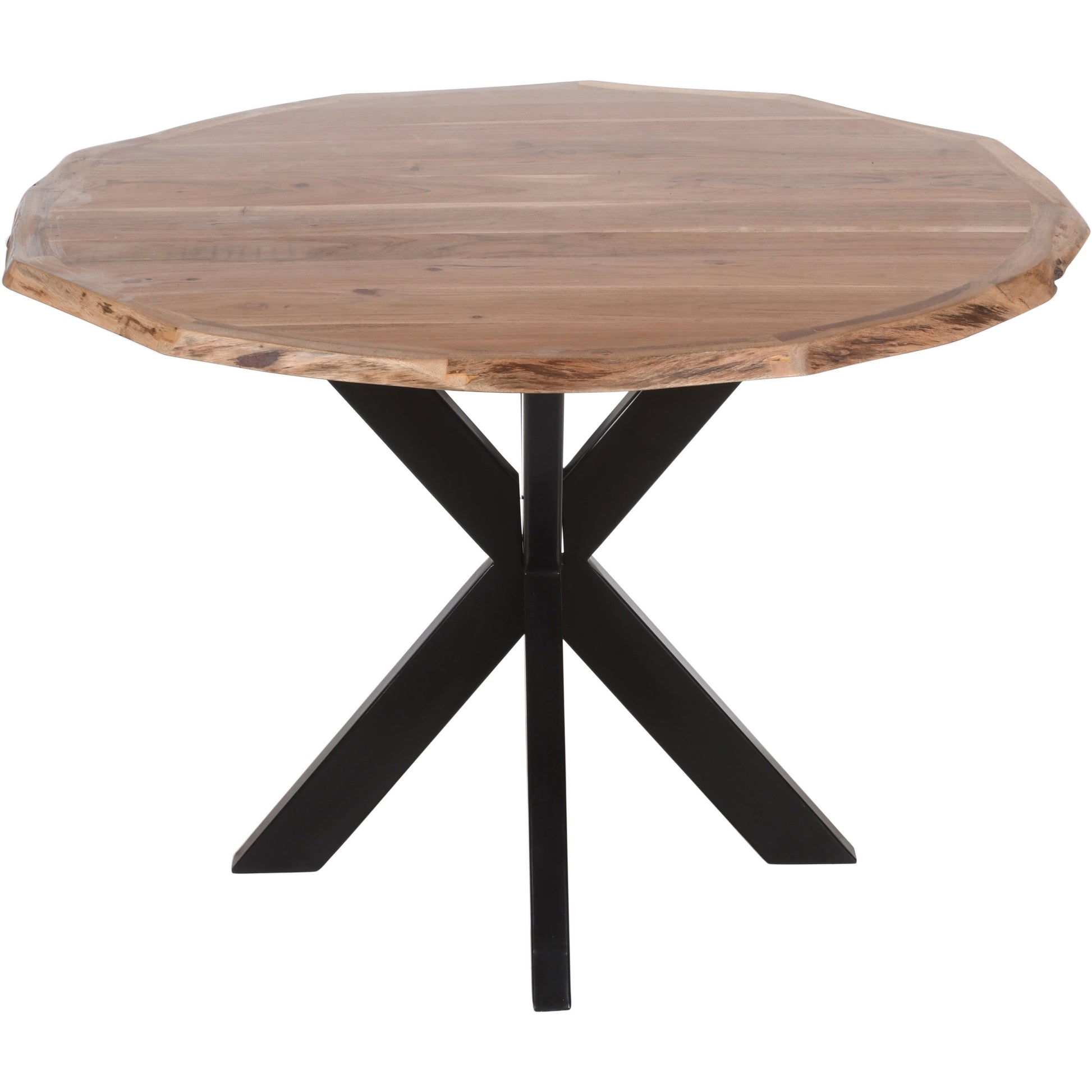 Kuri 41 Inch Handcrafted Live Edge Round Dining Table with a Natural Brown Acacia Wood Top and Black Iron Legs — Chic Home-Decor