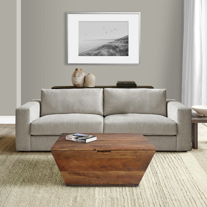 36 Inch Handcrafted Modern Farmhouse Coffee Table, Geometric Angled Square, 1 Drawer, Walnut Mango Wood