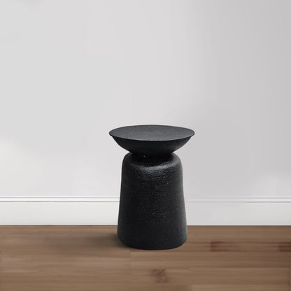 Josi 21 Inch Round Side End Table, Handcrafted Hammered Design, Drum Pedestal Aluminum Base, Matte Black