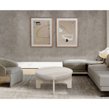 Tomas 32 Inch Coffee Table, Mango Wood Drum Top, Classic Washed White